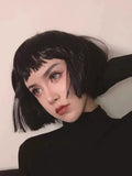 Load image into Gallery viewer, Wig female short straight hair killer not too cold same style natural black Internet celebrity personality handsome bobo full headgear short hair