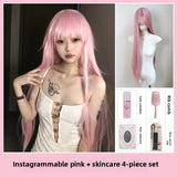 Load image into Gallery viewer, Super long wig pink Mori photo long straight hair girl group JK Hong Kong style full head wig
