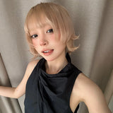 Load image into Gallery viewer, Wig female short hair natural age reduction hair tail eversion curly hair white gold air bangs Bobo head simulation full headgear