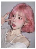 Load image into Gallery viewer, Fry pink wig short hair full hood female y2k girl group pink cos babes lolita shoulder length hair curly straight hair
