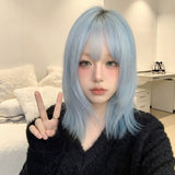 Load image into Gallery viewer, Blue short hair wig nun full headgear subculture lolita Bobo head y2k universal cos color straight hair