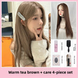 Load image into Gallery viewer, Former lace rice gray brown wig female daily Internet celebrity whole top long straight hair middle section new natural full headgear