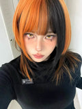 Load image into Gallery viewer, Halloween wig female dirty orange highlights collarbone hair y2k subculture Qi bangs layered short straight hair full head cover