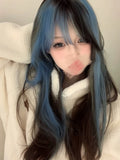 Load image into Gallery viewer, Long straight hair blue wig highlight dye bangs gradual change y2k full headgear female hottie burst top dye subculture punk jk