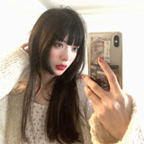 Load image into Gallery viewer, Korean Internet celebrity girl group JK Japanese wig Princess Hime cut black long straight hair realistic air bangs full head