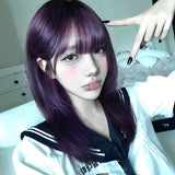 Load image into Gallery viewer, Wig female medium long hair high level JK purple full head cover lolita clavicle hair long straight hair y2k whole top fluffy