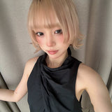 Load image into Gallery viewer, Wig female short hair natural age reduction hair tail eversion curly hair white gold air bangs Bobo head simulation full headgear