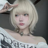 Load image into Gallery viewer, Small fry milk platinum cute wig short hair female full hood halloween y2k hottie eversion reverse warping Japanese
