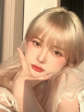Load image into Gallery viewer, Wig live streaming host girl group Lisa same sweet cute light white gold natural realistic long straight hair wig