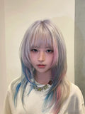 Load image into Gallery viewer, Wig female unicorn pink blue gradual change clavicle hair y2k Internet celebrity subculture high level short straight hair full hood