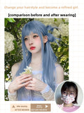Load image into Gallery viewer, Mermaid blue wig female long hair new Qi bangs cute age reduction long straight hair Internet celebrity lolita full headgear