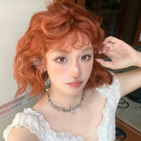 Load image into Gallery viewer, Japanese orange wig short hair doll Internet celebrity retro roll bangs wool roll wig COS
