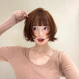 Load image into Gallery viewer, Wig Women's hood Layered short hair hanni Same girly whole wig Orange brown cos Bobo head