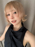 Load image into Gallery viewer, Wig female short hair natural age reduction hair tail eversion curly hair white gold air bangs Bobo head simulation full headgear