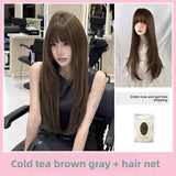 Load image into Gallery viewer, Wig female full headgear daily long straight hair seamless invisible light color high level long hair Korean square round face natural style