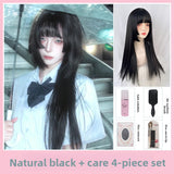 Load image into Gallery viewer, Princess Cut Wig Black Long Straight Jellyfish Head Lolita Ji Hair Full Headgear Female Qi Bangs COS Daily Japanese