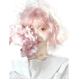 Load image into Gallery viewer, Cherry blossom pink wig female fluffy short curly hair full head cover Internet celebrity cute temperament lazy wind short age reduction roll universal