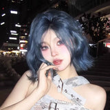 Load image into Gallery viewer, Happy small fry blue wig short hair full hood female color daily lolita short curly hair jk Japanese Korean y2