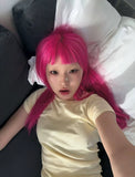 Load image into Gallery viewer, Rose pink wig female long straight hair cute full hood full top girl group JK female long hair Y2K temperament lolita