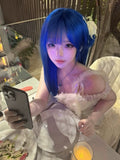 Load image into Gallery viewer, Internet celebrities with long straight hair wig female summer natural full headgear blue fashion simulation sweet versatile full headgear