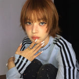 Load image into Gallery viewer, Orange brown short hair wig female full head cover Japanese short straight hair Bobo head bobo age reduction sister head slightly warped cos