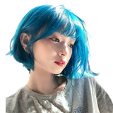 Load image into Gallery viewer, Small fry summer new sea blue JK wig short hair full head cover female hair color female group bobo head short straight hair
