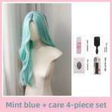 Load image into Gallery viewer, Mint blue wig female full head cover forehead lace eight-character bangs trendy long straight hair long hair universal cos
