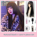Load image into Gallery viewer, Daily princess cut wig female medium long hair jk wig antique cos female black long straight gradual change highlights full headgear