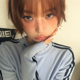 Load image into Gallery viewer, Orange brown short hair wig female full head cover Japanese short straight hair Bobo head bobo age reduction sister head slightly warped cos