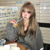 Load image into Gallery viewer, Wig female full headgear daily long straight hair seamless invisible gray brown high-level long hair Korean square round face natural style