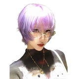 Load image into Gallery viewer, Japanese purple white temperament high-level wig women's short hair two-dimensional COS warped head y2k whole wig