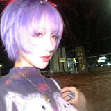 Load image into Gallery viewer, Japanese purple white temperament high-level wig women's short hair two-dimensional COS warped head y2k whole wig