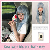 Load image into Gallery viewer, High-level wig female long hair new blue olita Japanese Qi bangs long straight hair Internet celebrity daily full headgear