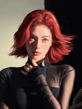 Load image into Gallery viewer, Japanese and Korean wig women's short hair Lolita medium point red girl group slightly warped hair daily wavy short curly hair full headgear
