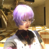 Load image into Gallery viewer, Japanese purple white temperament high-level wig women's short hair two-dimensional COS warped head y2k whole wig