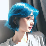 Load image into Gallery viewer, Small fry summer new sea blue JK wig short hair full head cover female hair color female group bobo head short straight hair