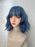 Load image into Gallery viewer, Happy small fry blue wig short hair full hood female color daily lolita short curly hair jk Japanese Korean y2