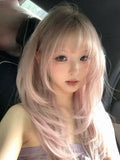 Load image into Gallery viewer, Japanese pink JK high-level cute wig female full head cover COS long straight soft sister Yabi full hair cover