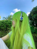 Load image into Gallery viewer, Fluorescent green medium wig female long hair full hood cool handsome y2k long straight hair lolita color jk