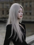 Load image into Gallery viewer, Grandma gray wig female full hood silver white medium parting long straight hair jk light gray cos universal lolita hair