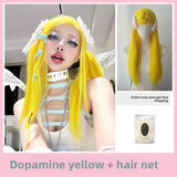 Load image into Gallery viewer, Wig female medium split long straight hair lemon yellow Japanese full head lolita Internet celebrity natural jk subculture hottie