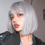 Load image into Gallery viewer, Handsome silver gray wig short hair female Bobo head student Lolita Harajuku Internet celebrity smoke gray granny gray natural