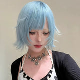 Load image into Gallery viewer, Japanese Yabi wind ice blue short hair wig Qi bangs anti-warping layer short hair Spice girl y2k full headgear