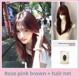 Load image into Gallery viewer, Autumn and winter white hair color pink brown wig female long hair Internet celebrity lolita daily jk broken bangs full headgear medium long hair