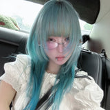 Load image into Gallery viewer, Japanese wig female green clavicle hair y2k Internet celebrity subculture Qi bangs high level short straight hair full headgear