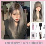 Load image into Gallery viewer, Wig female long straight hair new smoke gray full head cover medium long hair lolita wig cover daily straight hair
