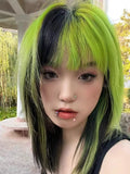 Load image into Gallery viewer, Halloween highlights collarbone hair Internet celebrity y2k hottie wig female layering buckle fashion short hair full headgear