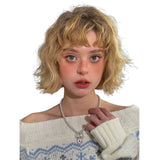 Load image into Gallery viewer, Japanese doll doll short curly hair cos dopamine fluffy Qi bangs golden brown short hair whole wig cover