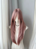 Load image into Gallery viewer, Pink wig female long straight hair y2k hottie full hood lolita lolita cos universal medium high level jk