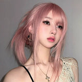 Load image into Gallery viewer, Pink wig long hair Giselle cos daily lolita grapefruit powder long straight hair natural simulation wig cover